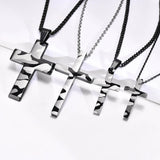 Camouflage Cross Necklace, Military Grey Pendant, Stainless Steel Chain Crucifix