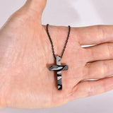 Camouflage Cross Necklace, Military Grey Pendant, Stainless Steel Chain Crucifix