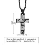 Camouflage Cross Necklace, Military Grey Pendant, Stainless Steel Chain Crucifix