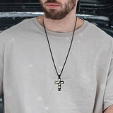 Camouflage Cross Necklace, Military Grey Pendant, Stainless Steel Chain Crucifix