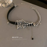 Spider Web Leather Chain Necklace Ins Niche Clavicle Chain