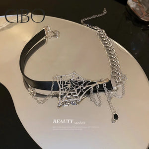 Spider Web Leather Chain Necklace Ins Niche Clavicle Chain