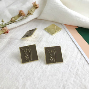 Abstract Face Line Drawing Silver Earrings