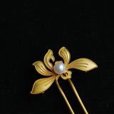 Antique Pearl Inlaid Orchid Hairpin Classical Ladies Jewelry
