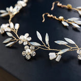 Moonstone Leaf Pearl Flower Bridal Headband Set