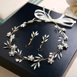 Moonstone Leaf Pearl Flower Bridal Headband Set