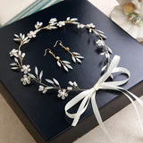 Moonstone Leaf Pearl Flower Bridal Headband Set