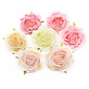 5Pcs Artificial Silk Roses Heads Wedding Christmas Wreath Accessories