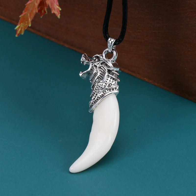 Wolf Head Artificial Ivory Necklace Pendant Key Ring