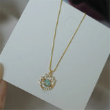 Opal Inlaid Zircon Planet Pendant Necklace S925 Sterling Silver Clavicle Chain