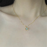 Opal Inlaid Zircon Planet Pendant Necklace S925 Sterling Silver Clavicle Chain