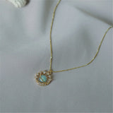 Opal Inlaid Zircon Planet Pendant Necklace S925 Sterling Silver Clavicle Chain