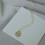 Opal Inlaid Zircon Planet Pendant Necklace S925 Sterling Silver Clavicle Chain