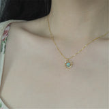 Opal Inlaid Zircon Planet Pendant Necklace S925 Sterling Silver Clavicle Chain