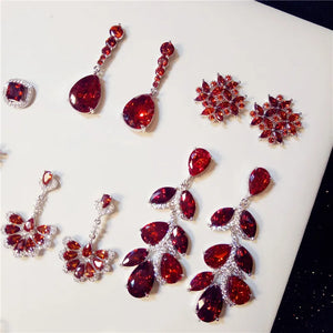 Pigeon Blood Ruby Drop Earrings Crystal Vintage Aretes Fine Jewelry