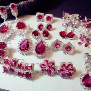 Sterling Silver Ruby Drop Earrings for Women