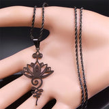 Lotus Flower Pendant Necklace Stainless Steel Yoga Chakra Necklaces