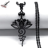 Lotus Flower Pendant Necklace Stainless Steel Yoga Chakra Necklaces