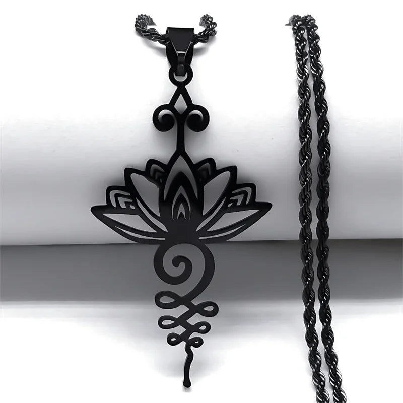 Lotus Flower Pendant Necklace Stainless Steel Yoga Chakra Necklaces