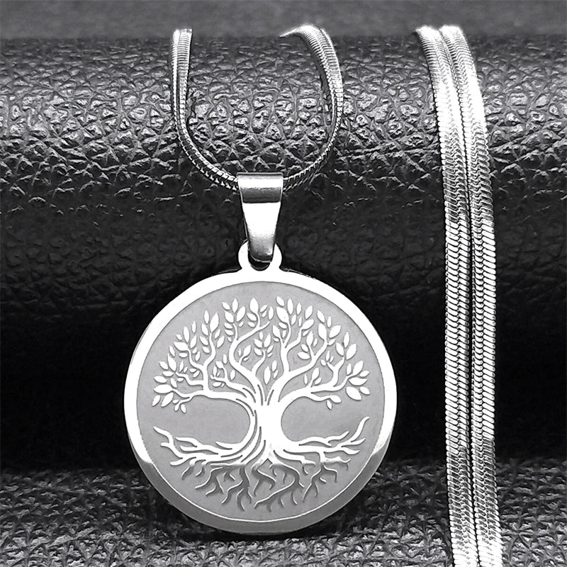 Tree Of Life Pendant Necklace Stainless Steel Silver Faith Chain Jewelry
