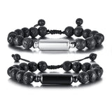 Men's Ashes Bar Bracelet Volcanic Rock Beaded Adjustable