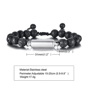 Men's Ashes Bar Bracelet Volcanic Rock Beaded Adjustable