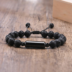 Men's Ashes Bar Bracelet Volcanic Rock Beaded Adjustable