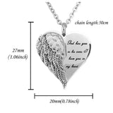 Stainless Steel Angel Wings Heart Pendant Necklace Keepsake Urn