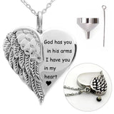 Stainless Steel Angel Wings Heart Pendant Necklace Keepsake Urn