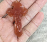 Natural Red Agate Hand Carved Crucifix Pendant
