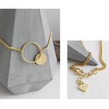 925 Silver Double Round Anklet Geometric Charm Jewelry