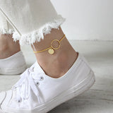 925 Silver Double Round Anklet Geometric Charm Jewelry