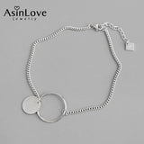 925 Silver Double Round Anklet Geometric Charm Jewelry