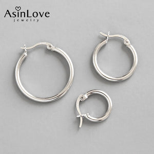 925 Silver Hollow Round Hoop Earrings Circle Shape