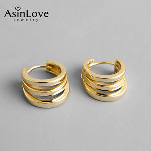 18K Multi-layer Three Circles Hoop Earrings 925 Sterling Silver INS Female Gift