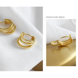 18K Multi-layer Three Circles Hoop Earrings 925 Sterling Silver INS Female Gift