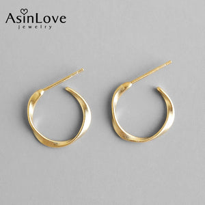 18K Twist Stud Earrings 925 Sterling Silver Round Circle Earrings