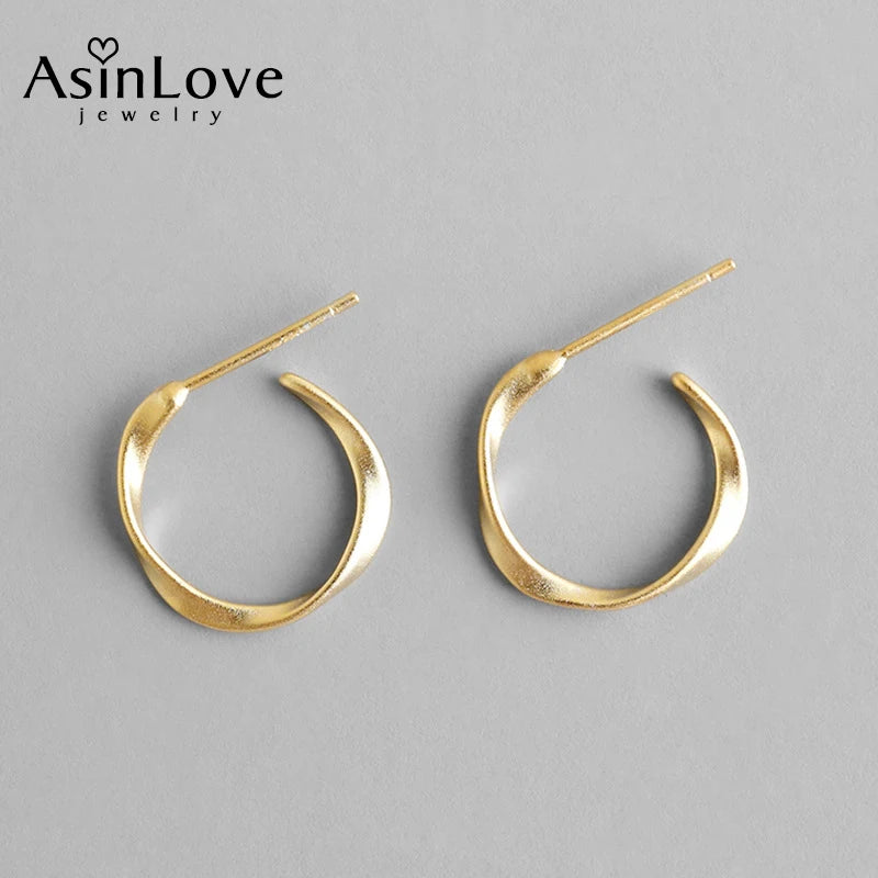 18K Twist Stud Earrings 925 Sterling Silver Round Circle Earrings
