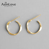 18K Twist Stud Earrings 925 Sterling Silver Round Circle Earrings