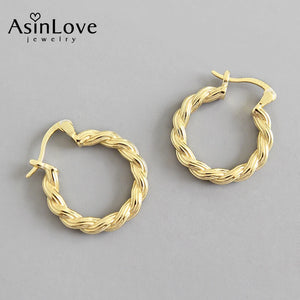 18K Weave Twist Hoop Earrings 925 Sterling Silver Jewelry for Women