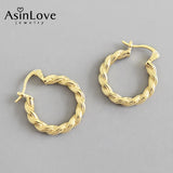 18K Weave Twist Hoop Earrings 925 Sterling Silver Jewelry for Women