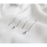 925 Silver Round Bead Chain Long Earrings Textured Drop Female Jewelry