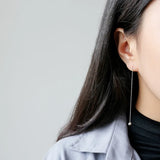 925 Silver Round Bead Chain Long Earrings Textured Drop Female Jewelry