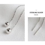 925 Silver Round Bead Chain Long Earrings Textured Drop Female Jewelry