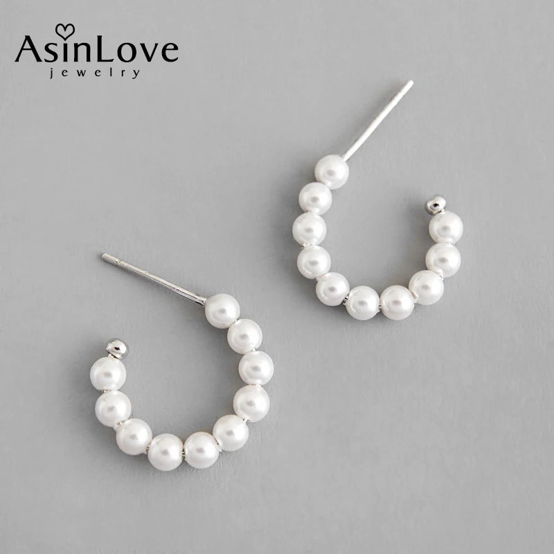 925 Silver Geometric Circle Shell Bead Earrings Drop Jewelry Women Gift