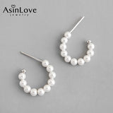 925 Silver Geometric Circle Shell Bead Earrings Drop Jewelry Women Gift