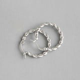 925 Silver Round Twist Hoop Earrings for Women