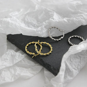 925 Silver Round Twist Hoop Earrings for Women