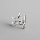 Zircon Leaves Ear Clip Earrings 925 Silver Women Gift Jewelry