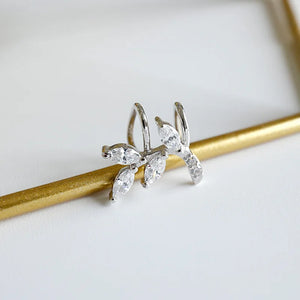 Zircon Leaves Ear Clip Earrings 925 Silver Women Gift Jewelry